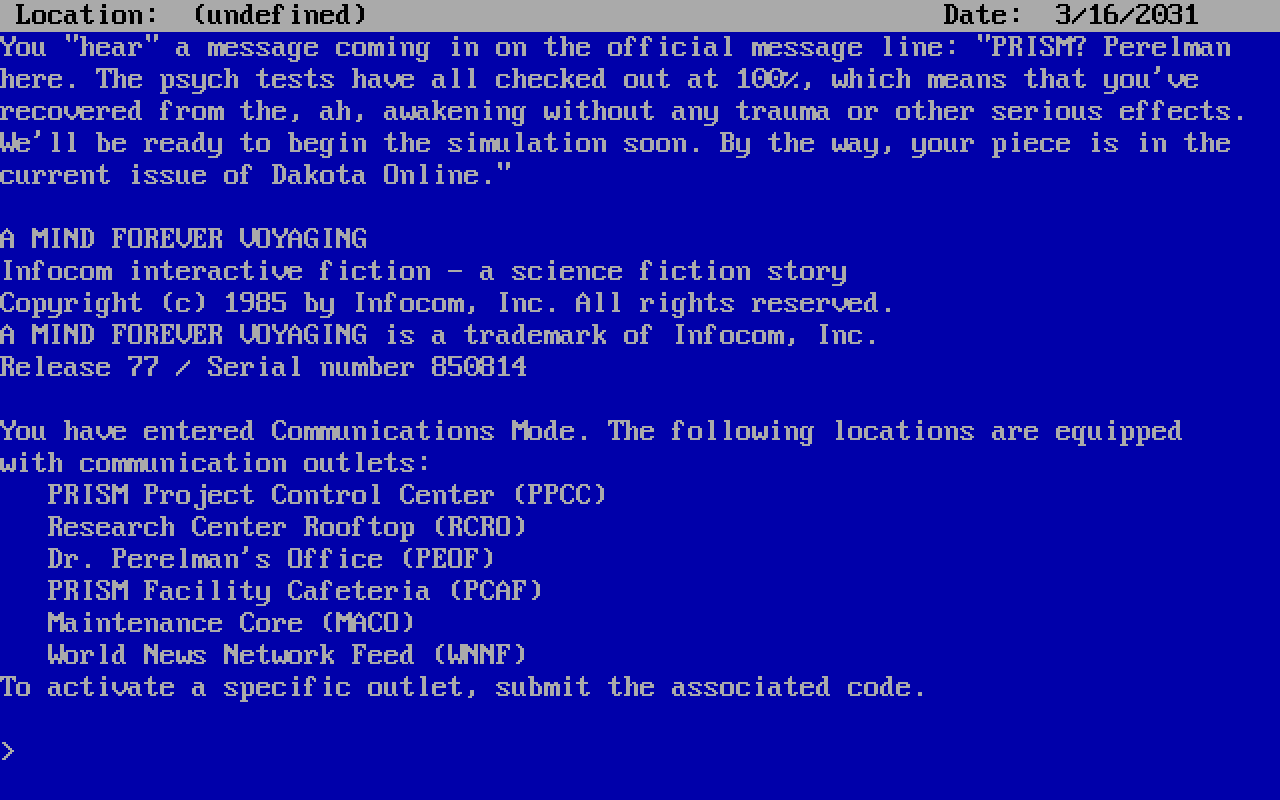 A Mind Forever Voyaging A Mind Forever Voyaging
